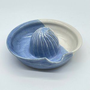 Vintage Julie Keepers Blue White Signed Studio Pottery Reamer Orange Juicer